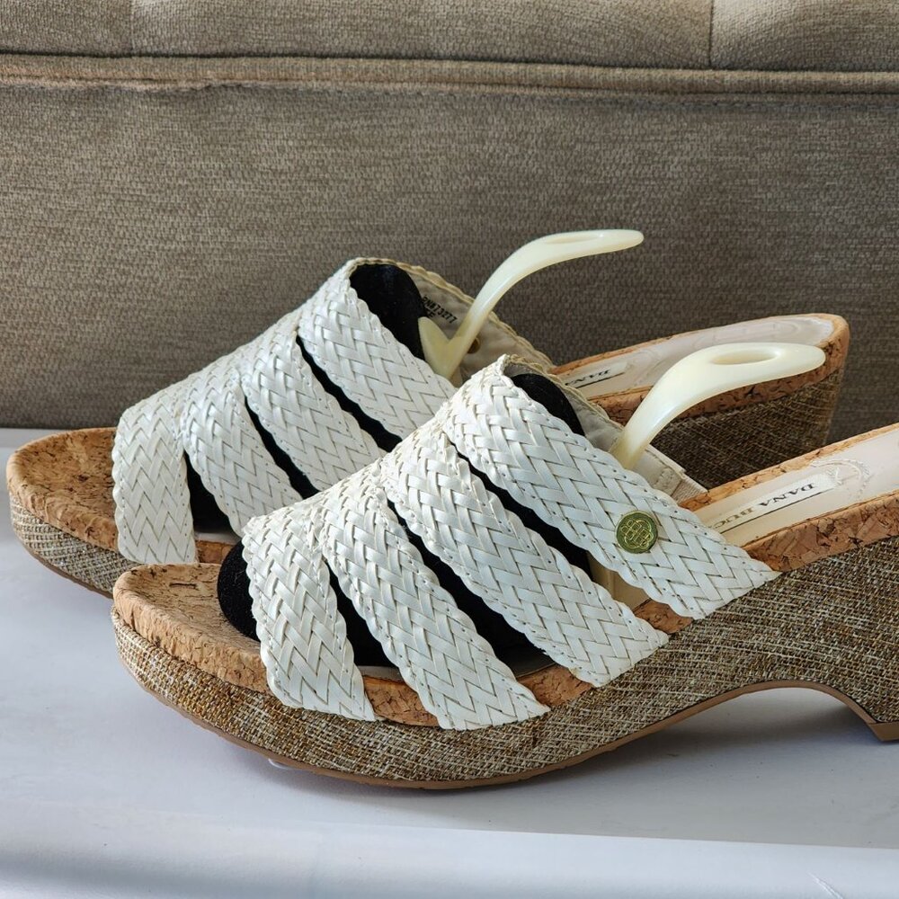 Dana Buchman Billy Style Woven Strap Open Toe Slip-On Slide Heels-7.5M-Wht-NWOT